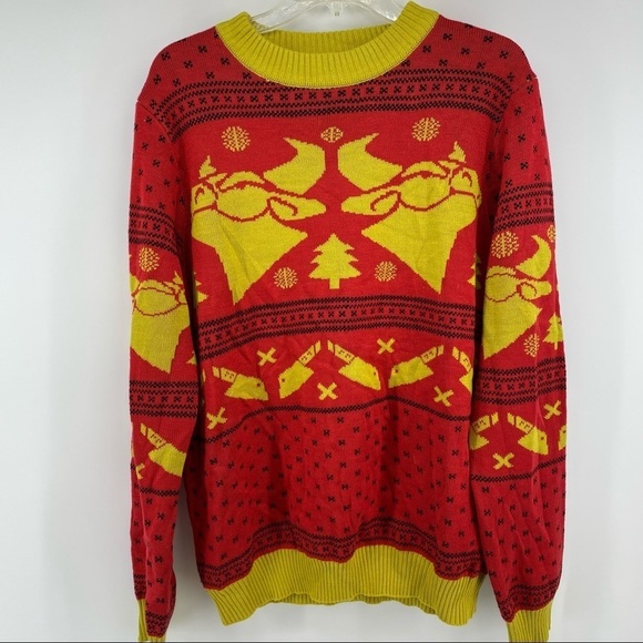 Tipsy Elves Large Angel Red Gold Ugly Christmas Sweater - Picture 3 of 9